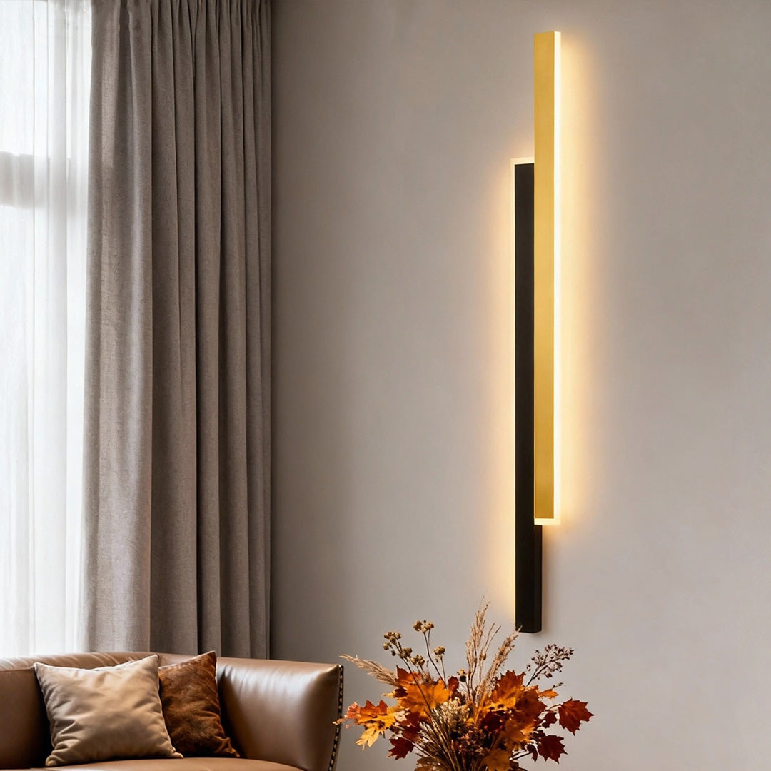 Double Strip Vertical Wall Light, Black Iron LED Linear Sconce