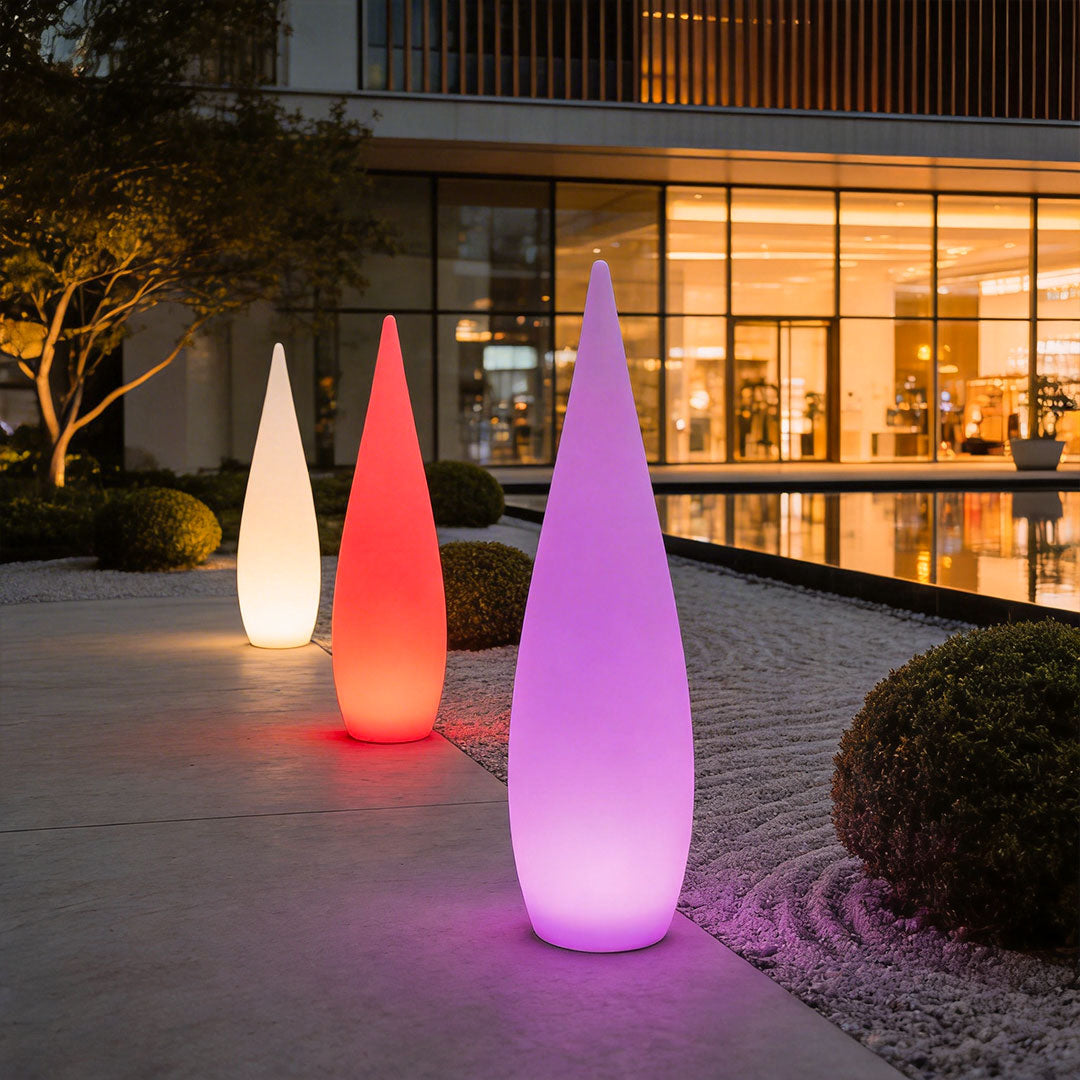 Teardrop Glow Outdoor Floor Lamp, White Sculptural Landscape Light 11