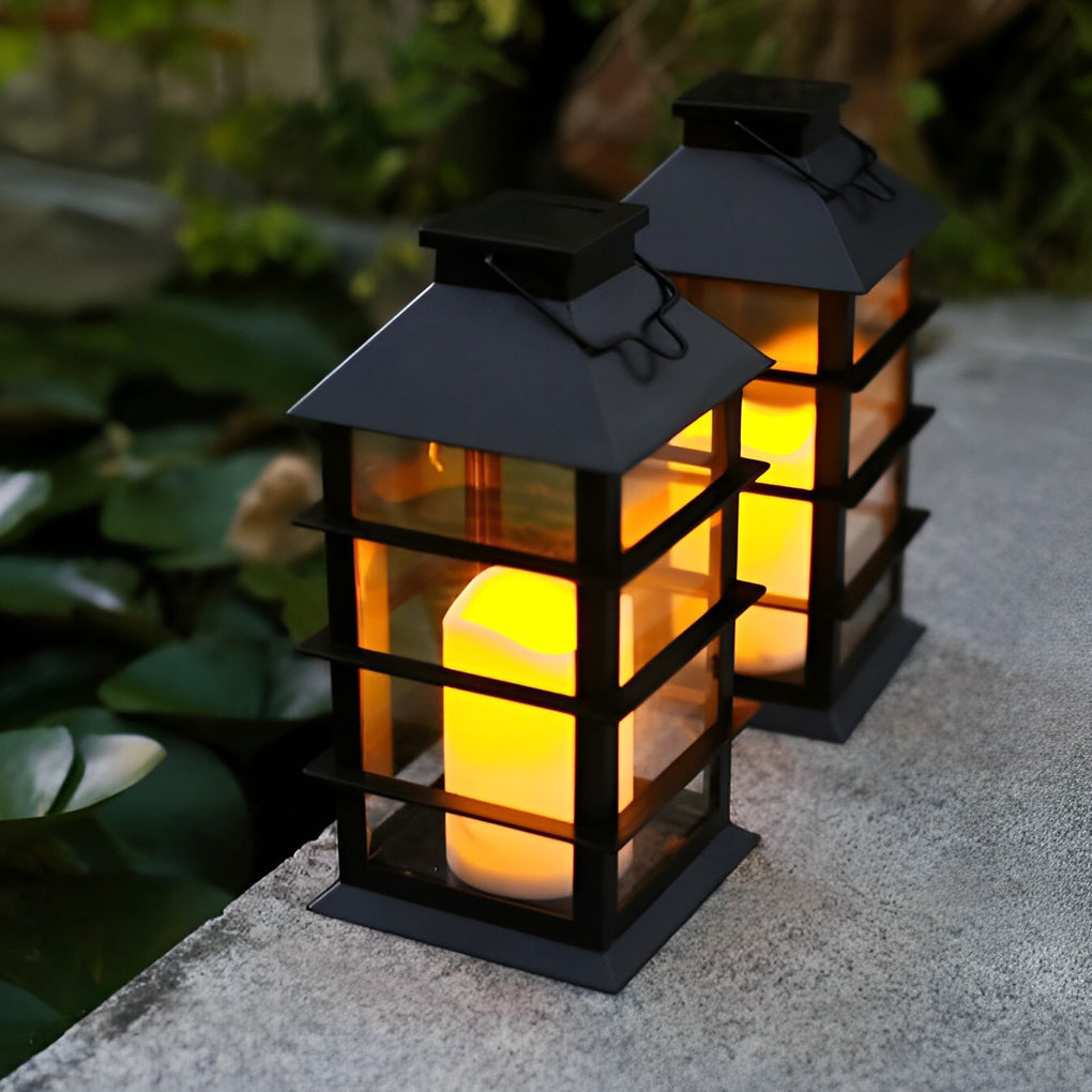 Solar Candle Lantern, Black Portable Hanging Garden Lantern 5