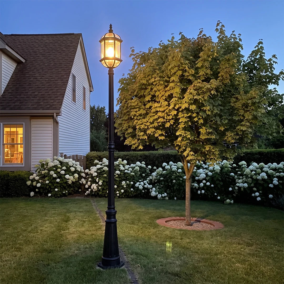 Tall Vintage Lantern Lamp Post, Black Aluminum Garden Post Light
