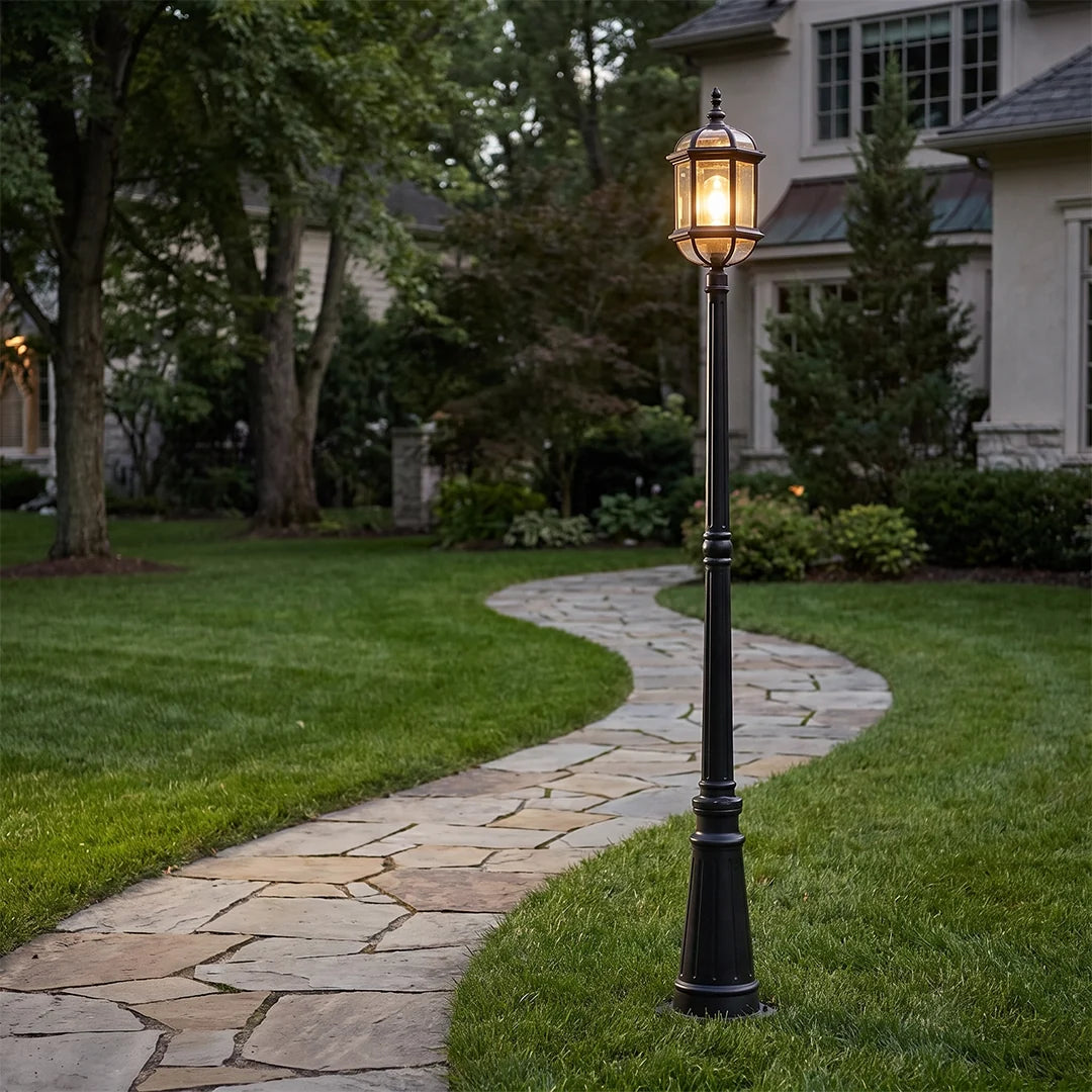 Tall Vintage Lantern Lamp Post, Black Aluminum Garden Post Light