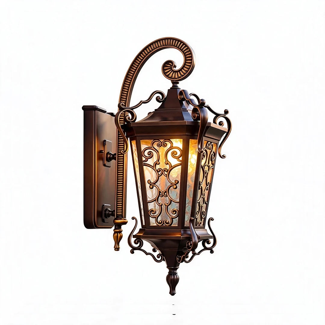 Scrollwork Lantern Outdoor Light, Coffee Gold Wall Lantern