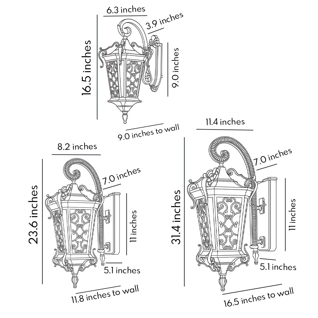 Scrollwork Lantern Outdoor Light, Coffee Gold Wall Lantern