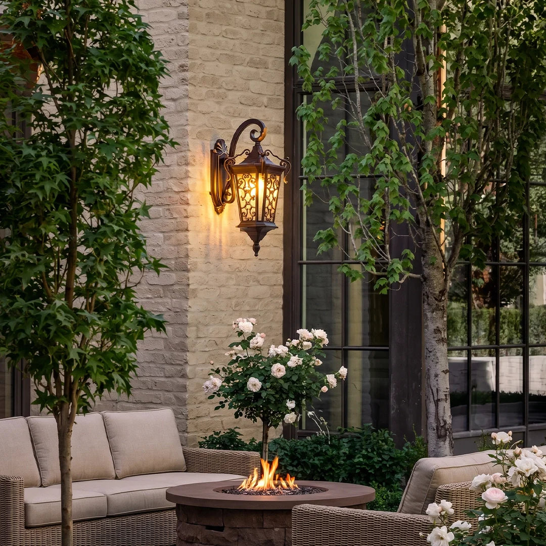 Scrollwork Lantern Outdoor Light, Coffee Gold Wall Lantern