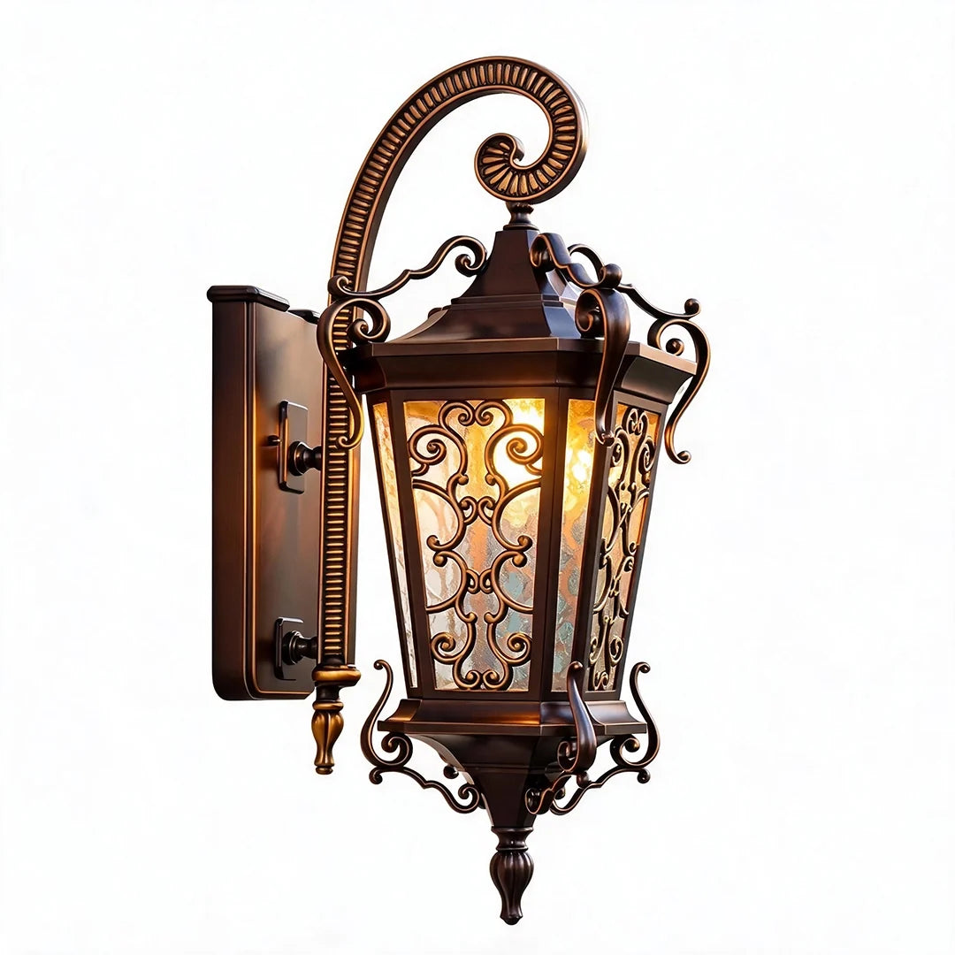 Scrollwork Lantern Outdoor Light, Coffee Gold Wall Lantern
