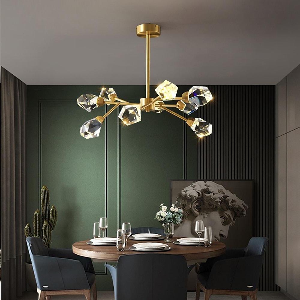 Faceted Crystal Sputnik Chandelier, Gold Metal Branch Ceiling Light 3