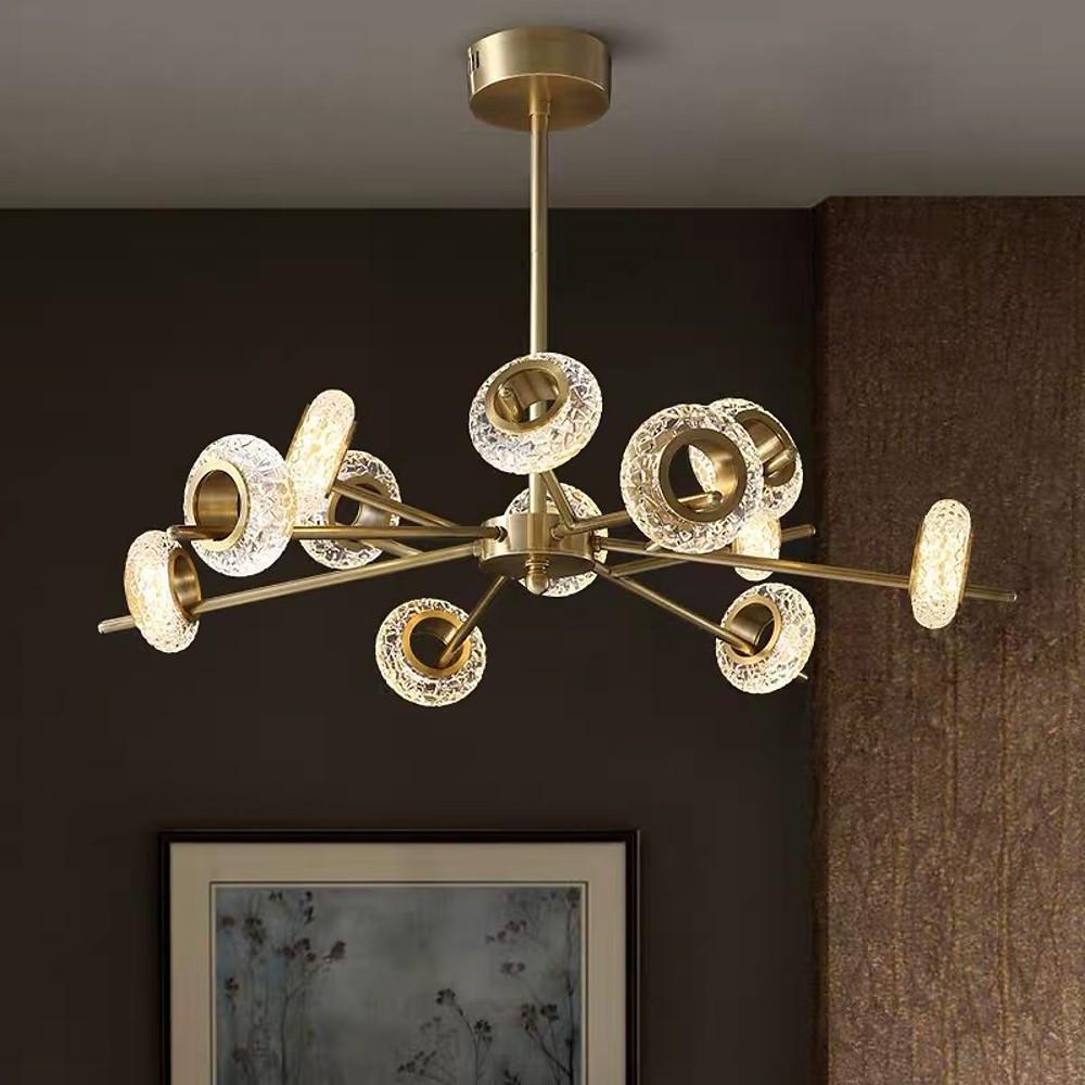 Brass Halo Crystal Chandelier, Gold Sputnik Ceiling Light 12