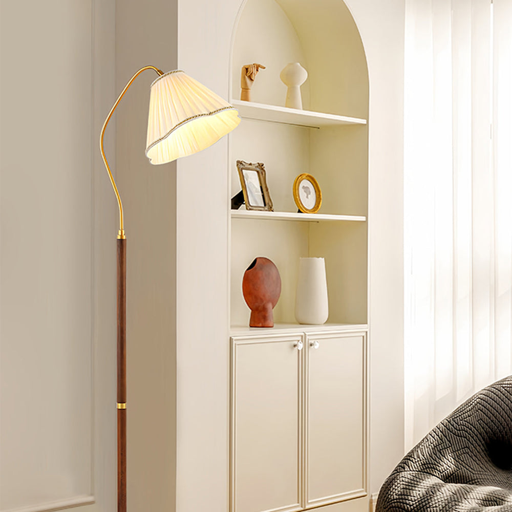 Retro Walnut Floor Lamp, Fabric Shade American Standing Light, view 4