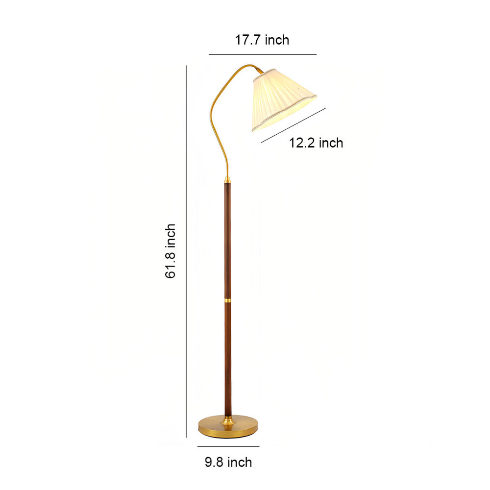 Retro Walnut Floor Lamp, Fabric Shade American Standing Light, view 11