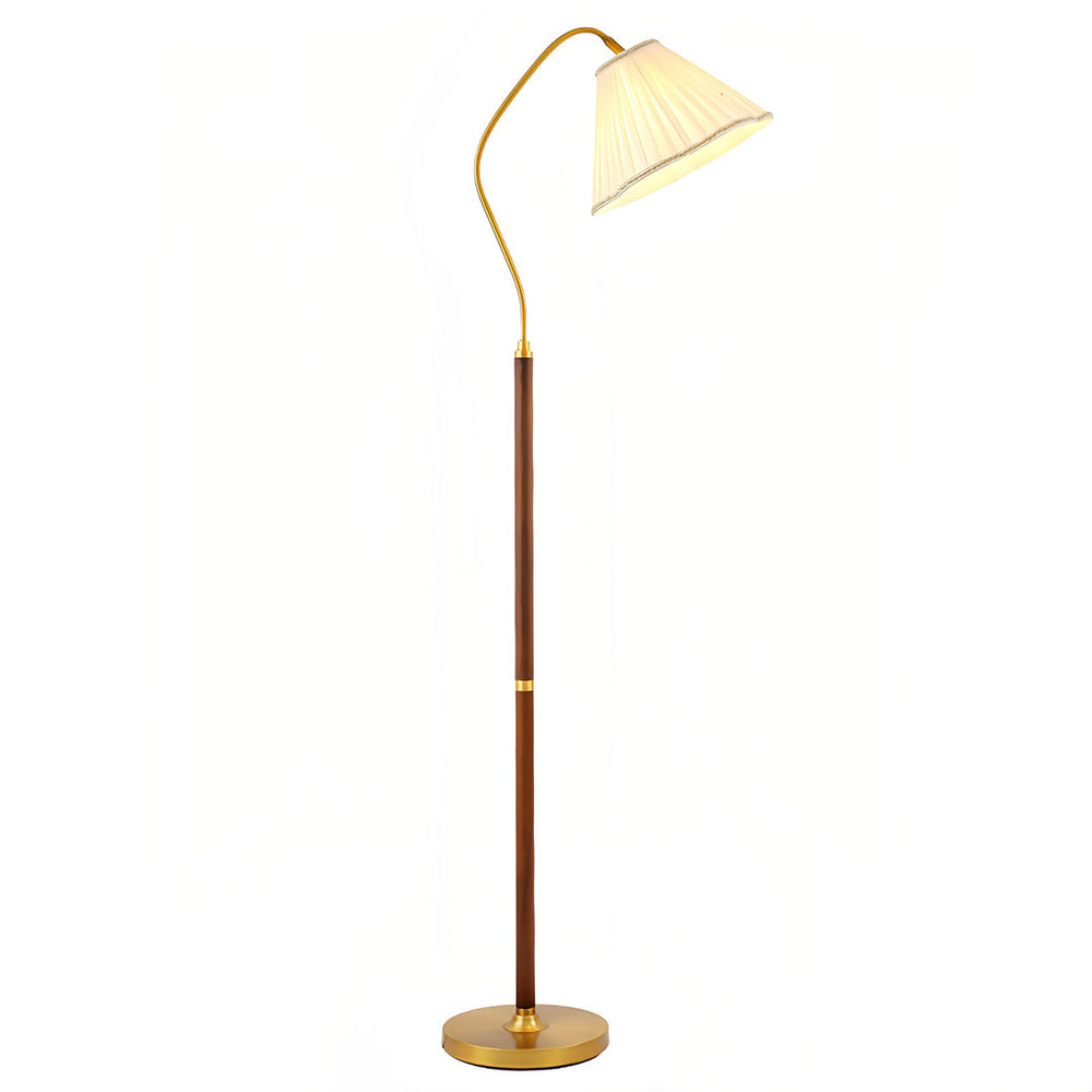 Retro Walnut Floor Lamp, Fabric Shade American Standing Light, view 9