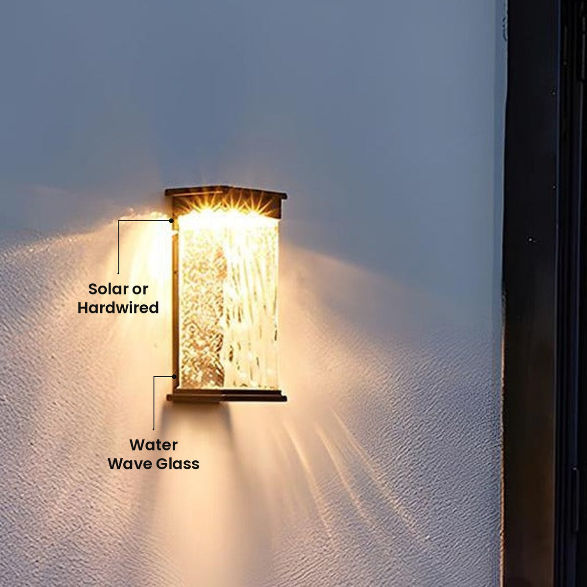 Water Wave Glass Box Lantern: Water Wave Glass, Solar or Hardwired