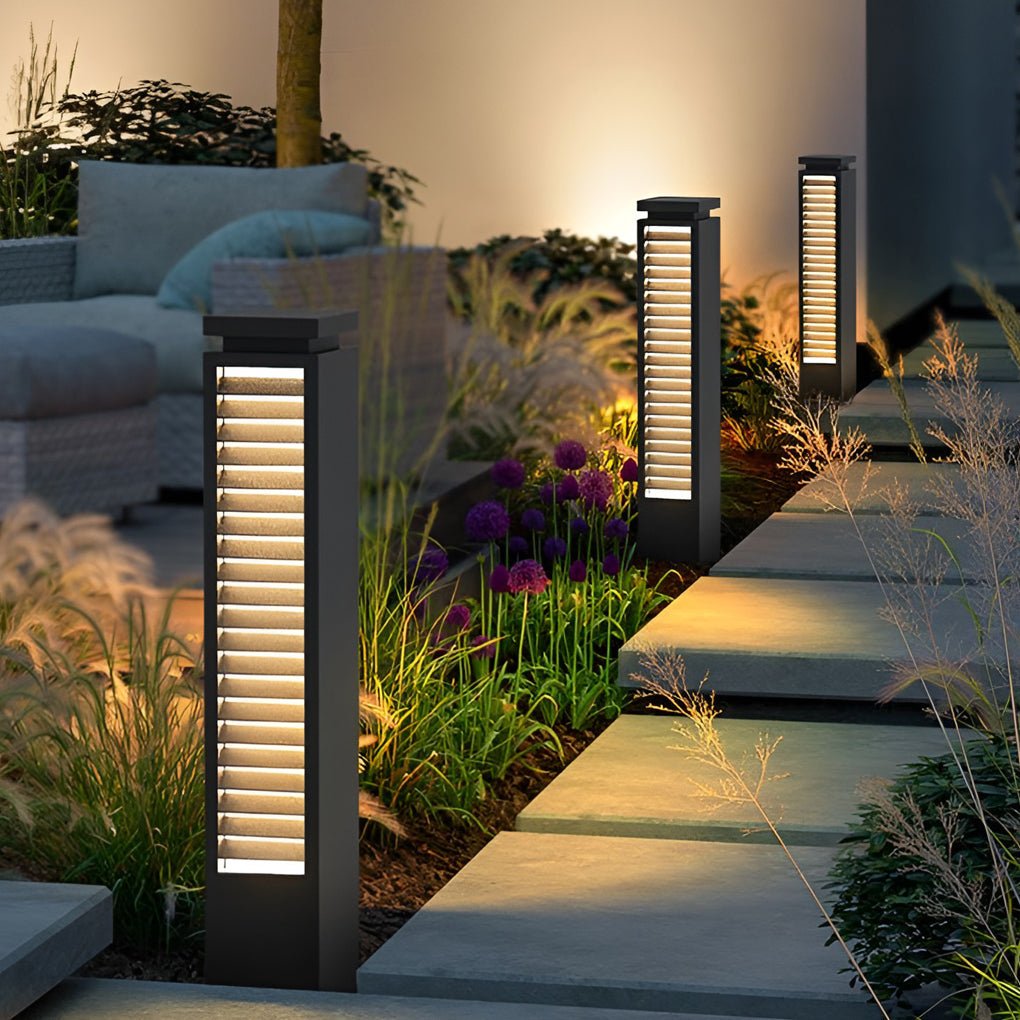Louvered Bollard Light, Stainless Steel Slatted Pathway Post, view 3