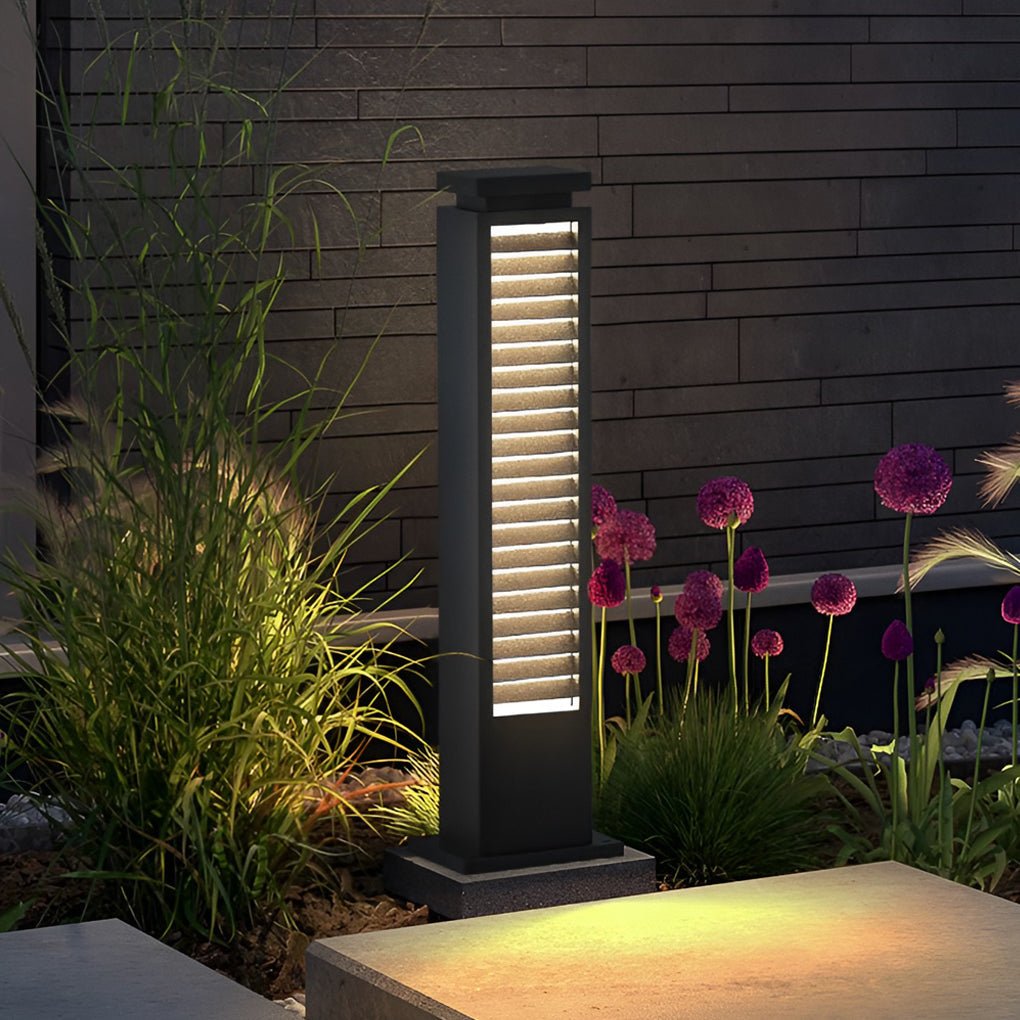 Louvered Bollard Light, Stainless Steel Slatted Pathway Post, view 4