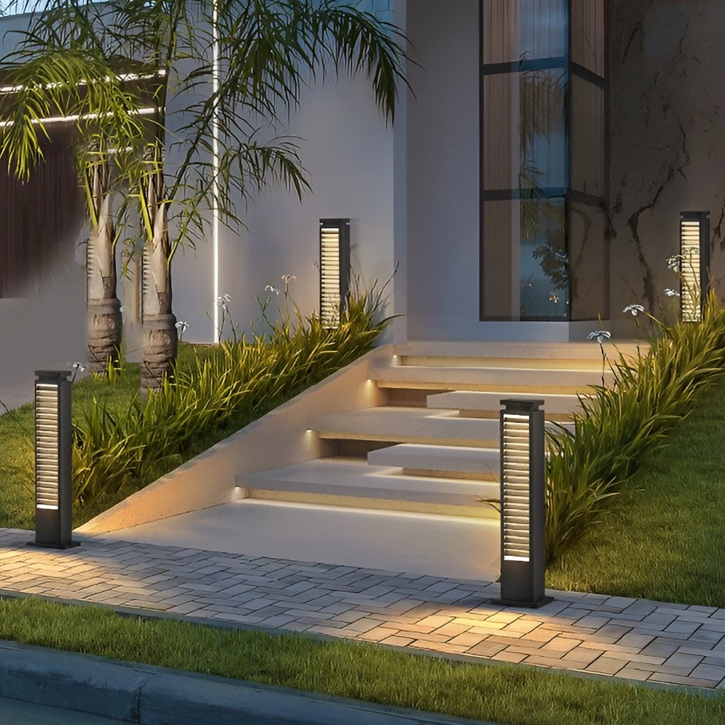 Louvered Bollard Light, Stainless Steel Slatted Pathway Post, view 7