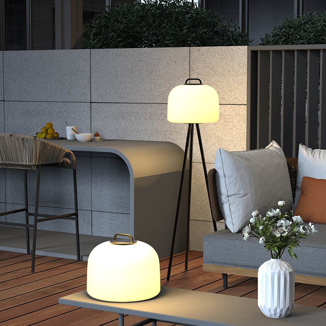 Cordless Patio Floor Lamp, White Stainless Steel Garden Light