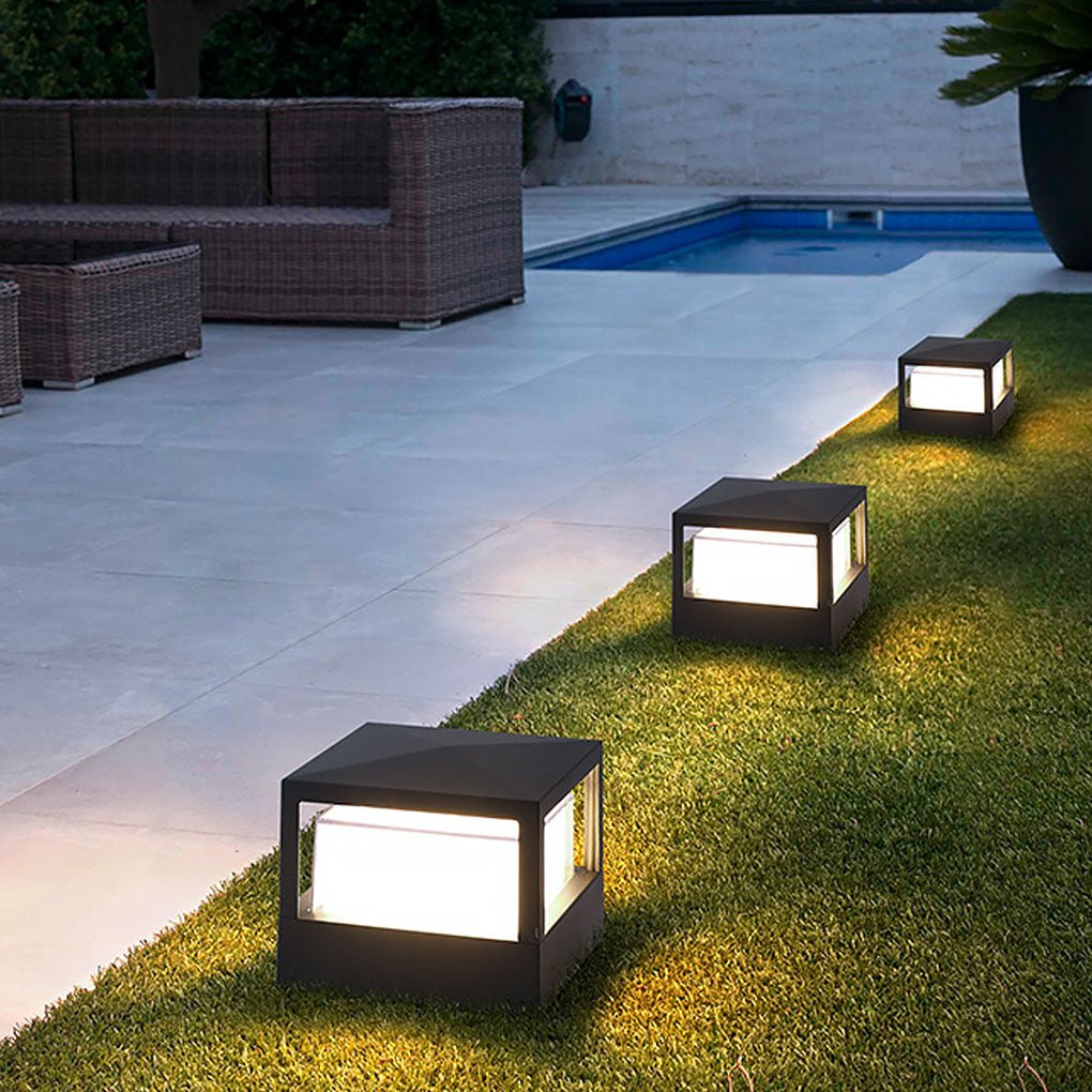 Stepped Cube Pillar Light, Black Aluminum Post Cap Light 2