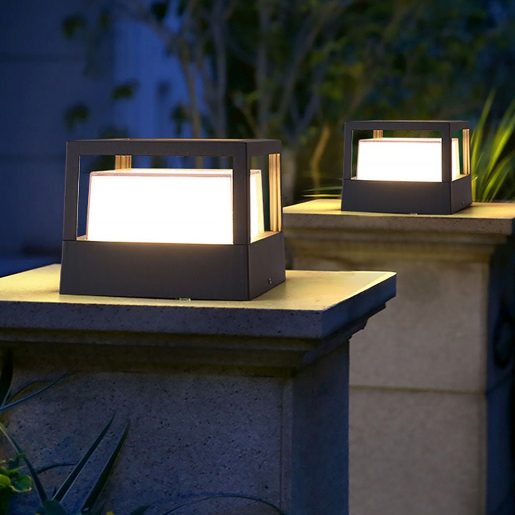 Stepped Cube Pillar Light, Black Aluminum Post Cap Light 3