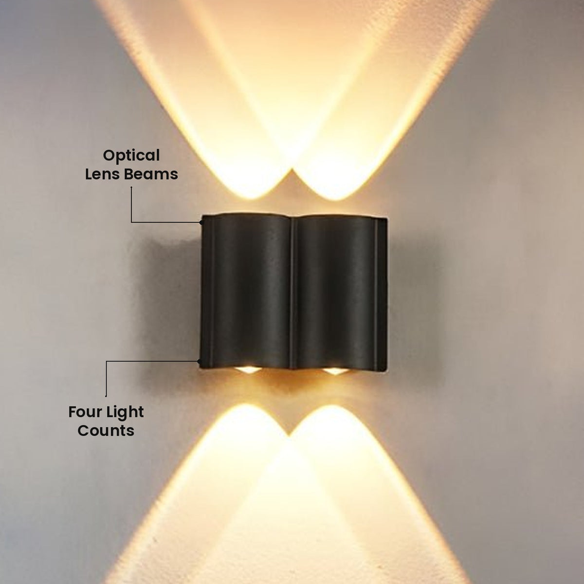 Wave Arc Up and Down Wall Light: Optical Lens Beams, Four Light Counts
