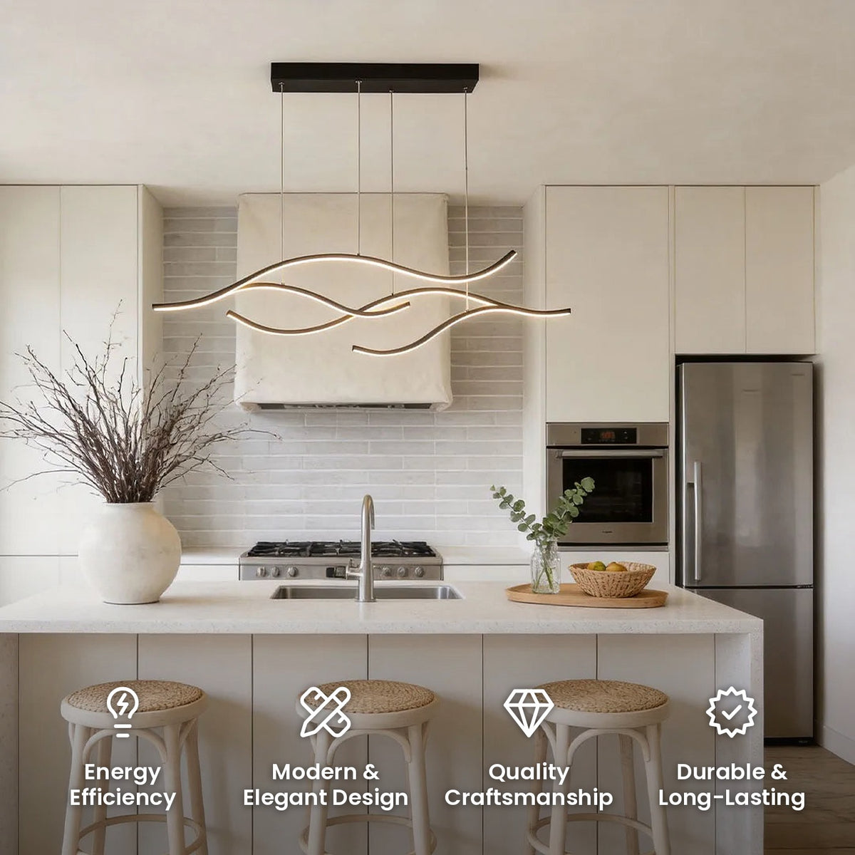 Curved Wave Pendant Light: energy efficiency, modern and elegant design, quality craftsmanship, durable and long-lasting