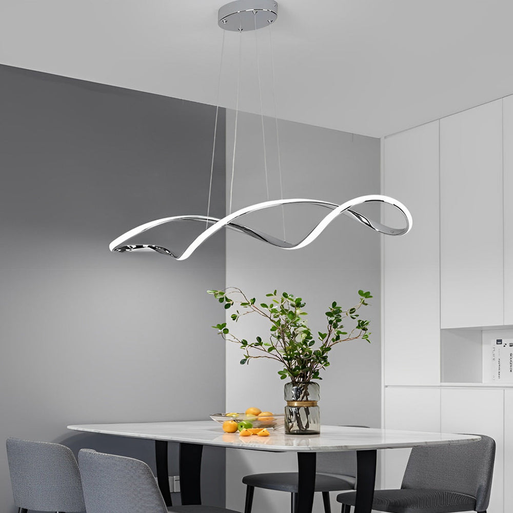 Waveform LED Linear Pendant, Plated Aluminum Wave Ceiling Light