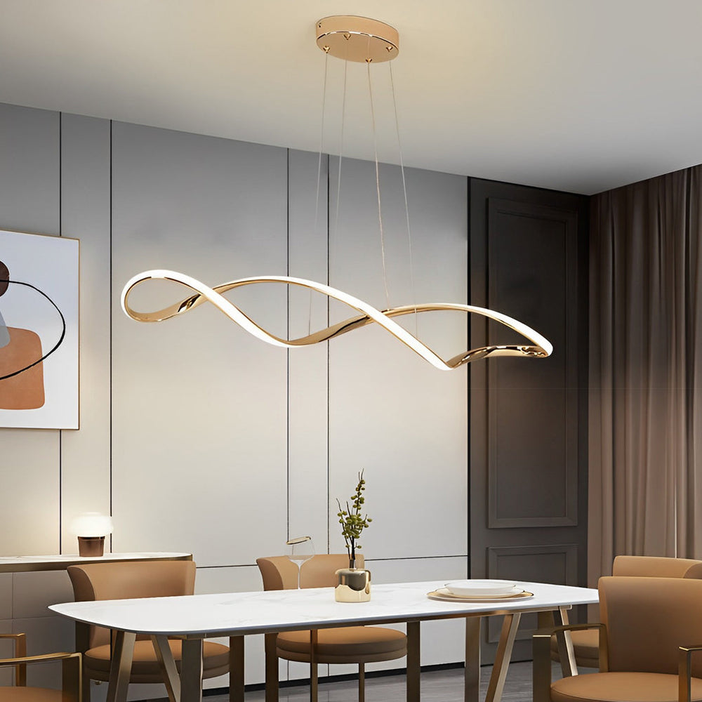Waveform LED Linear Pendant, Plated Aluminum Wave Ceiling Light