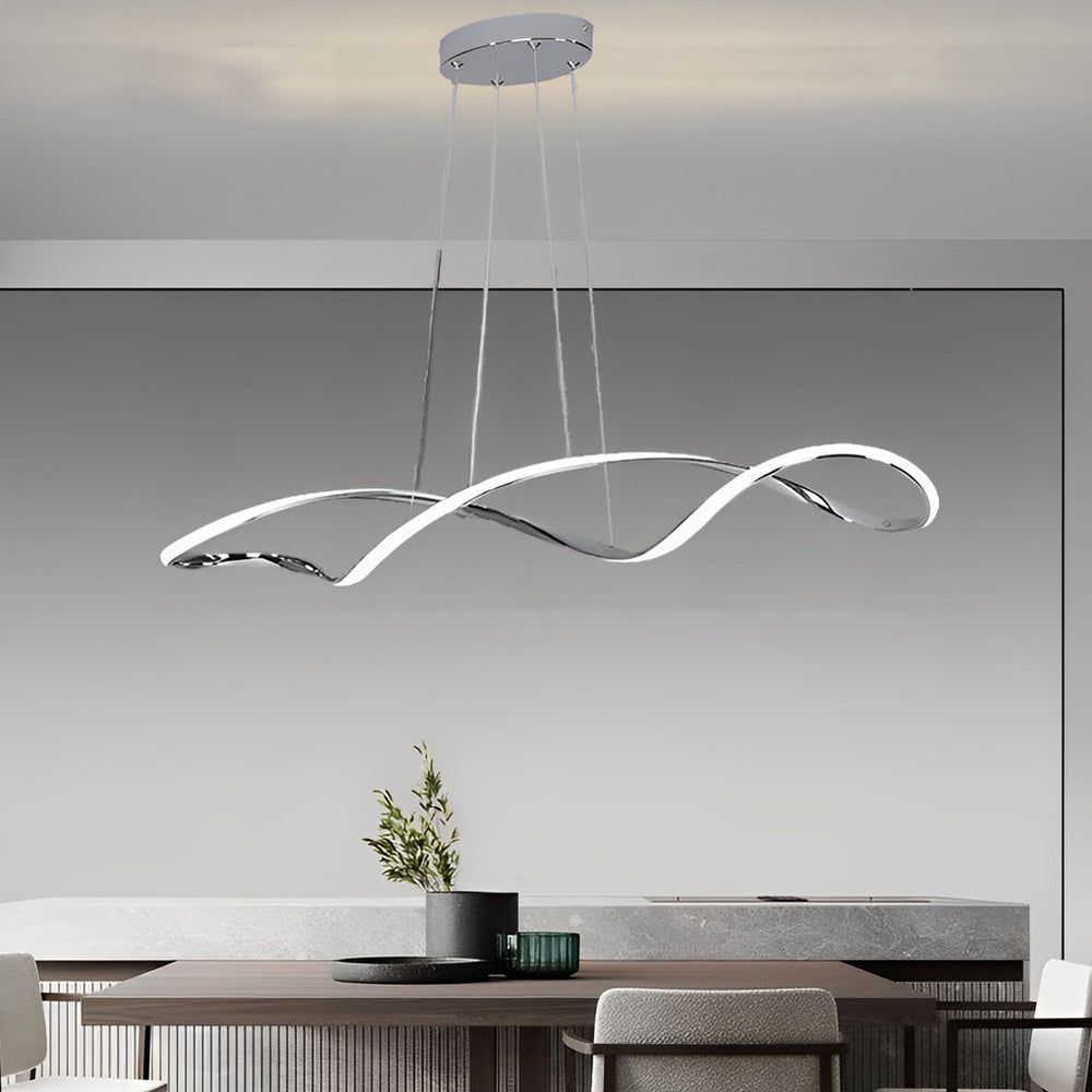 Waveform LED Linear Pendant, Plated Aluminum Wave Ceiling Light