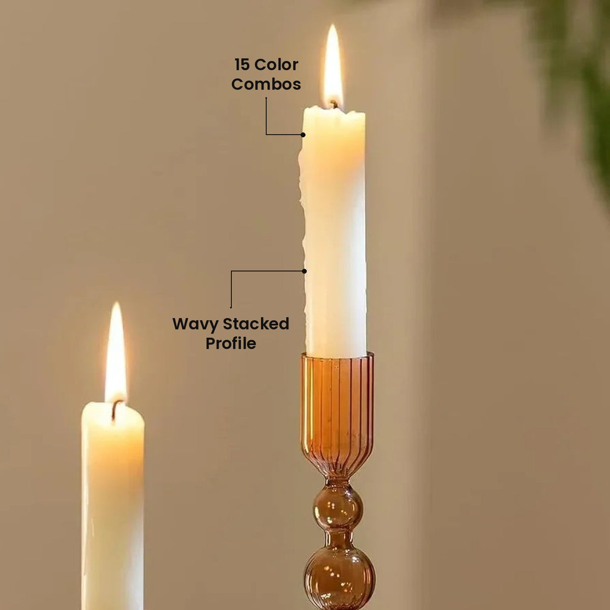 Wavy Glass Taper Candle Holders: Wavy Stacked Profile, 15 Color Combos
