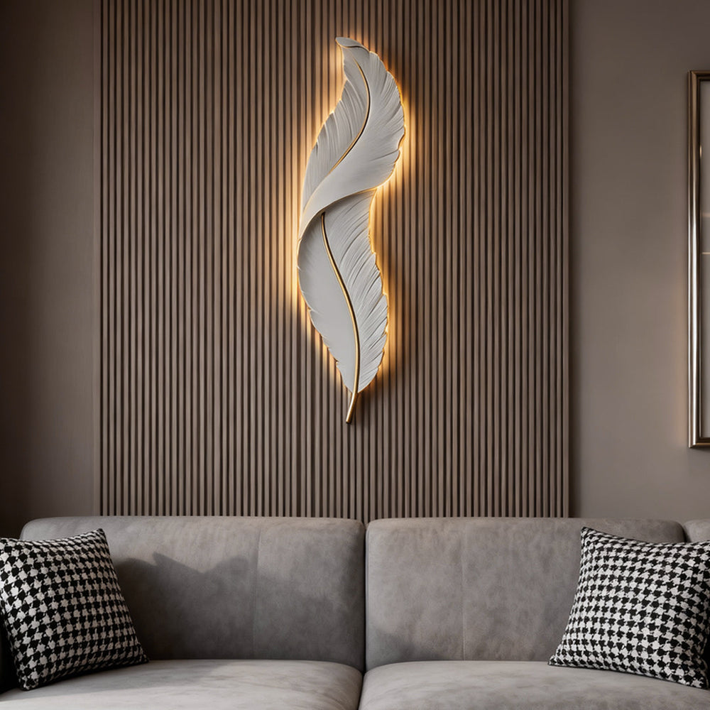 White Feather Wall Light, Luxury Resin LED Corridor Art, view 4