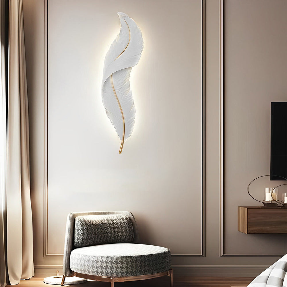 White Feather Wall Light, Luxury Resin LED Corridor Art, view 10