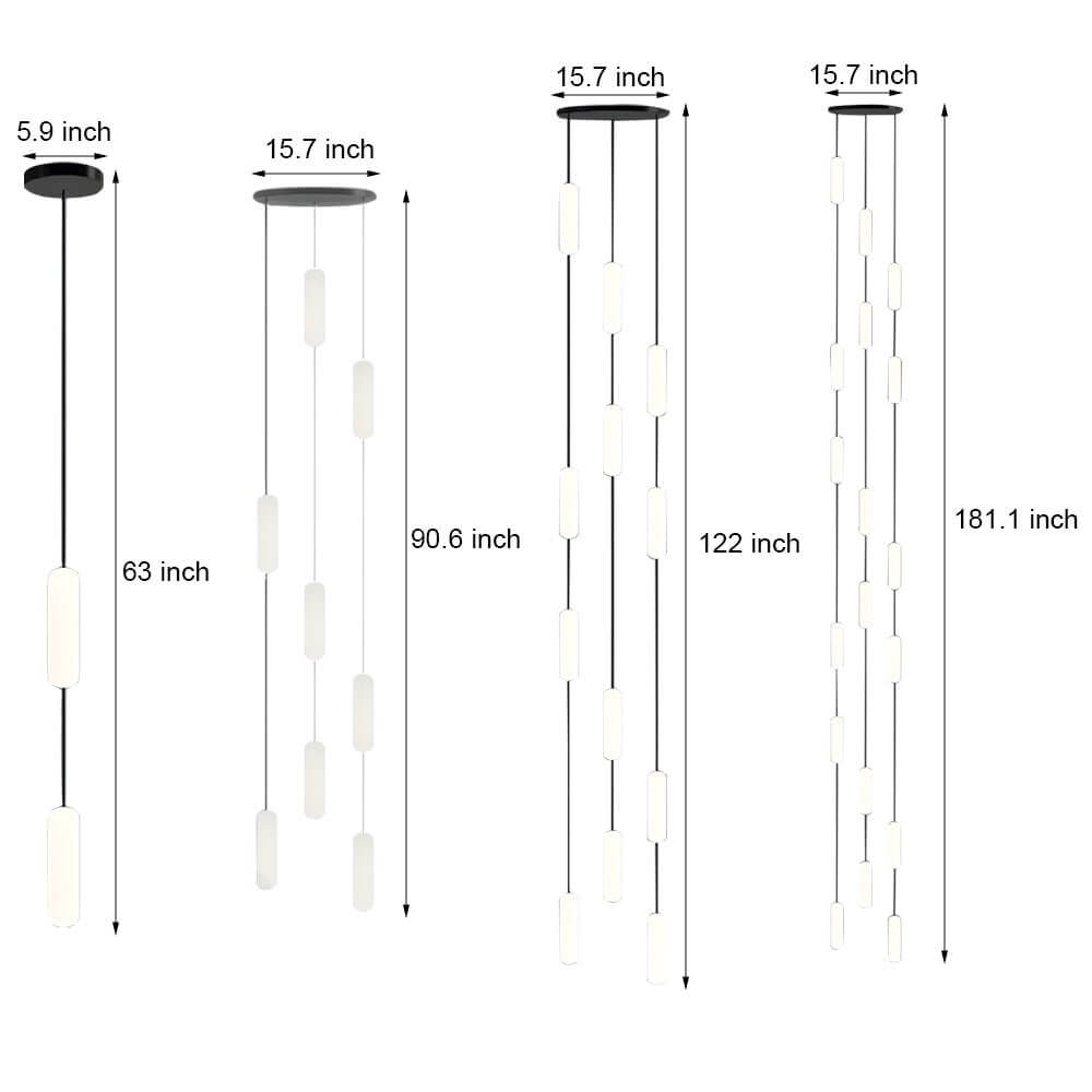 Frosted Capsule Staircase Chandelier, Black Iron LED Long Drop Light 10