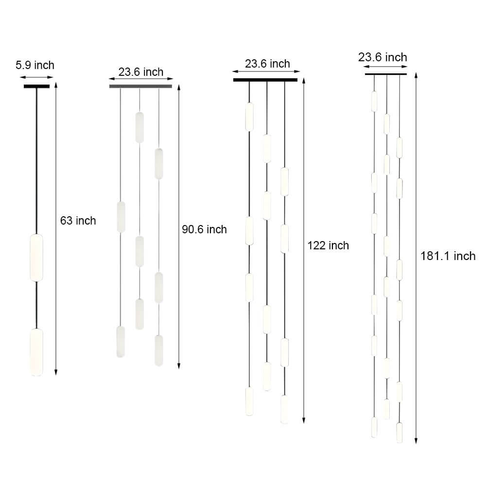 Frosted Capsule Staircase Chandelier, Black Iron LED Long Drop Light 11
