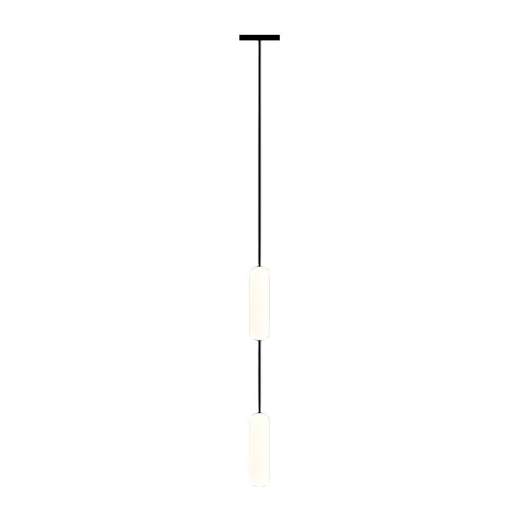 Frosted Capsule Staircase Chandelier, Black Iron LED Long Drop Light 12