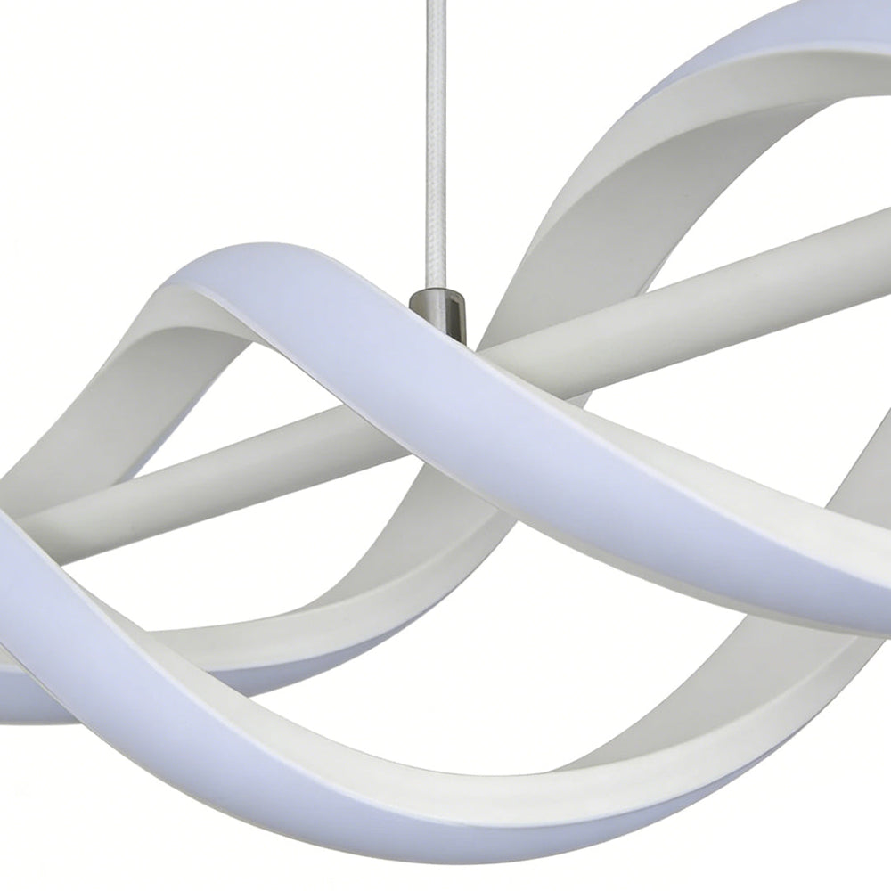 White Spiral LED Linear Pendant, Twisted Silicone Island Light