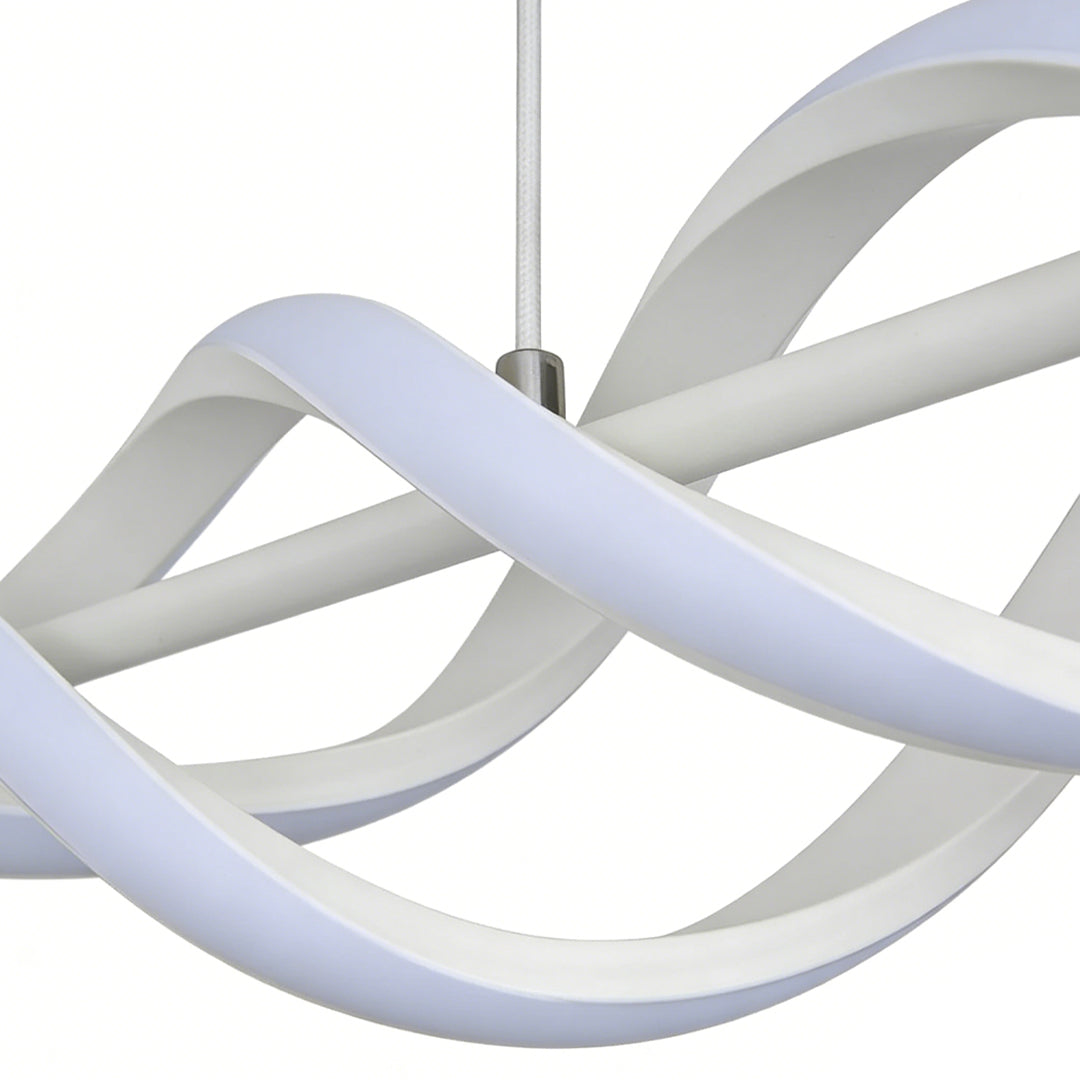 White Spiral LED Linear Pendant, Twisted Silicone Island Light