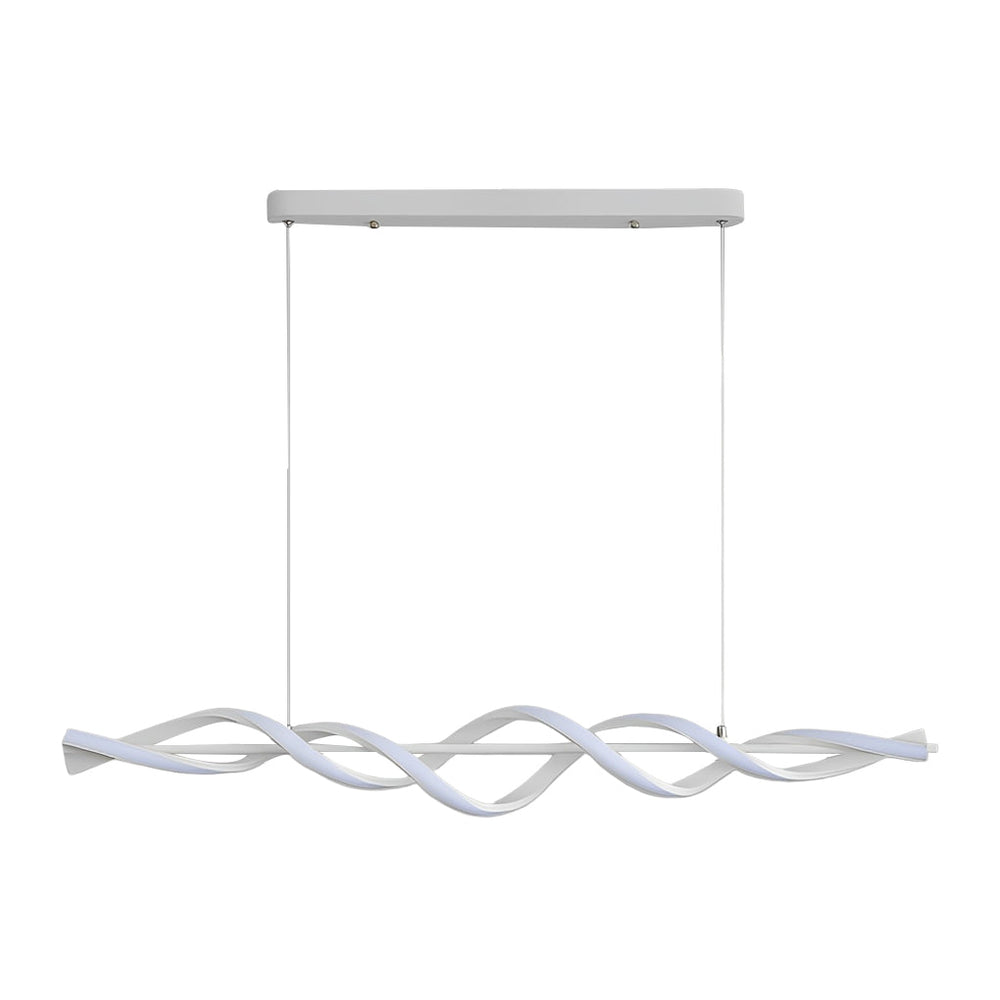 White Spiral LED Linear Pendant, Twisted Silicone Island Light