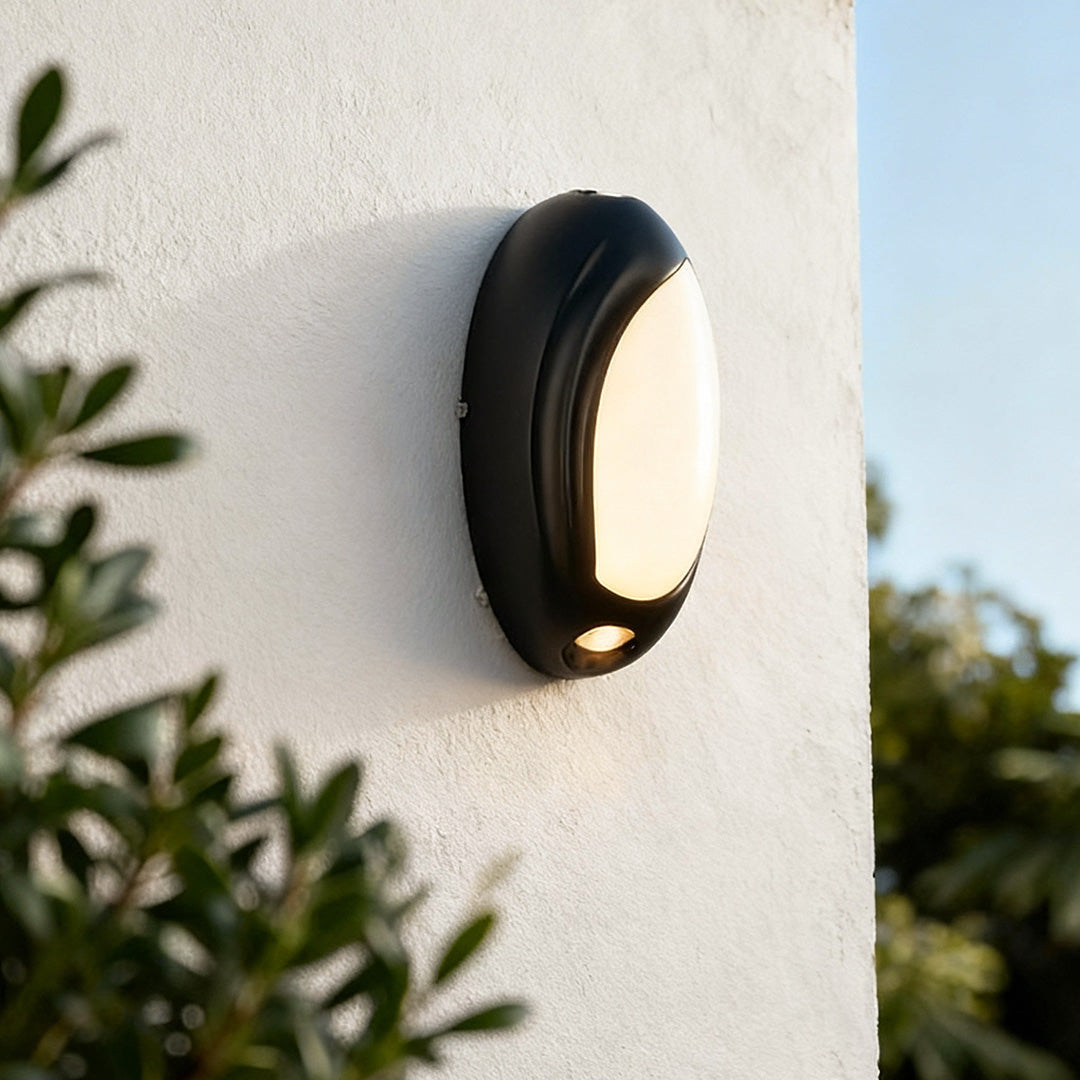 Oval Shell Outdoor Wall Light, Black Aluminum Doorway Lamp
