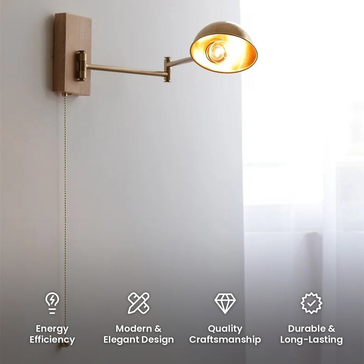 Wood Canopy Swing Arm Wall Light: energy efficiency, modern and elegant design, quality craftsmanship, durable and long-lasting