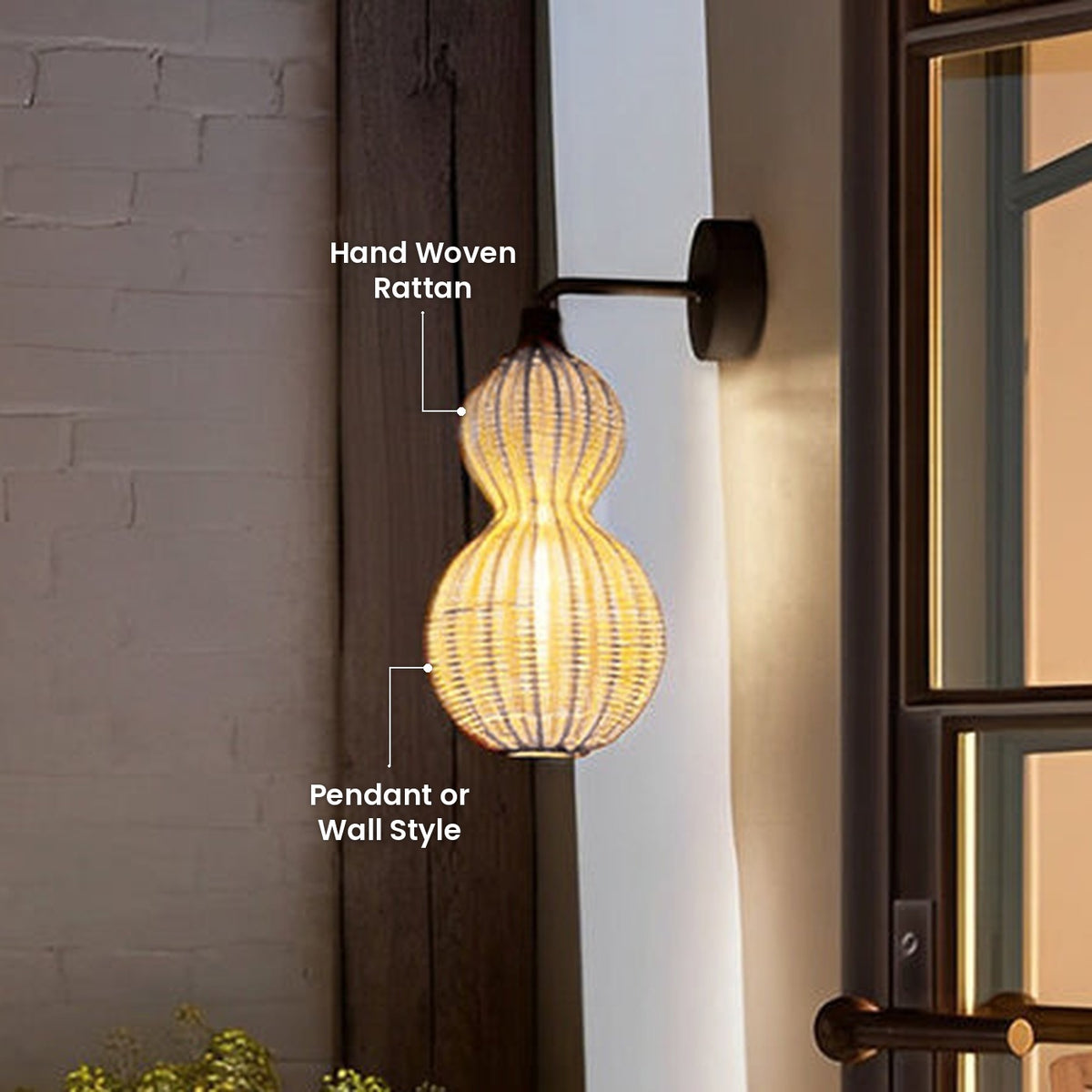 Woven Gourd Outdoor Pendant: Hand Woven Rattan, Pendant or Wall Style