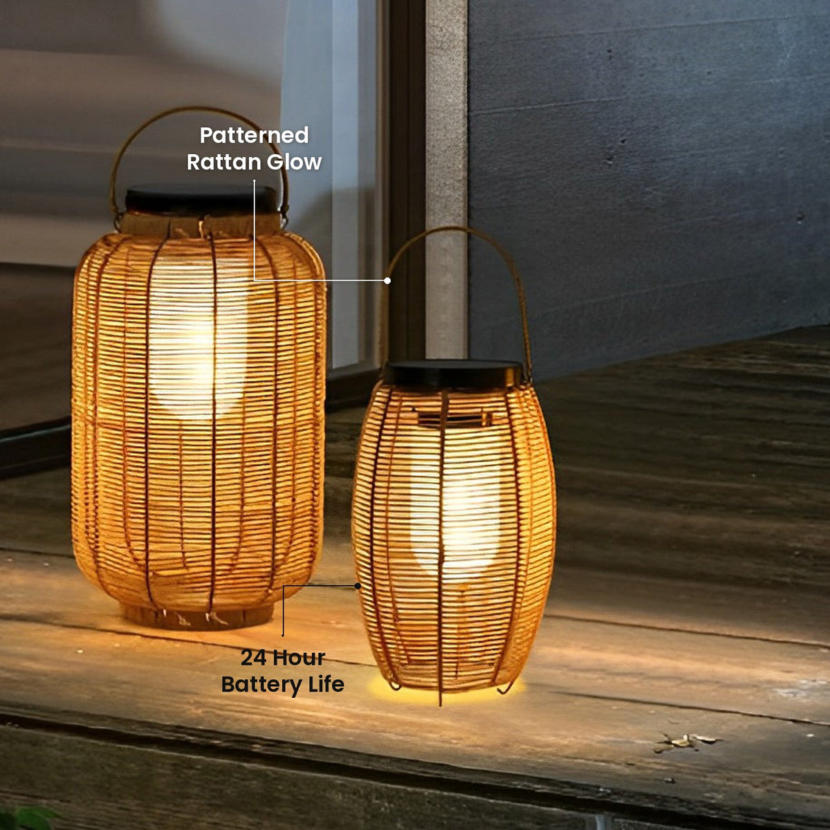 Woven Rattan Solar Lantern: 24 Hour Battery Life, Patterned Rattan Glow