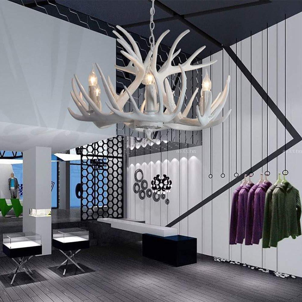 White Antler Candle Chandelier, Resin Rustic Lodge Ceiling Light 4