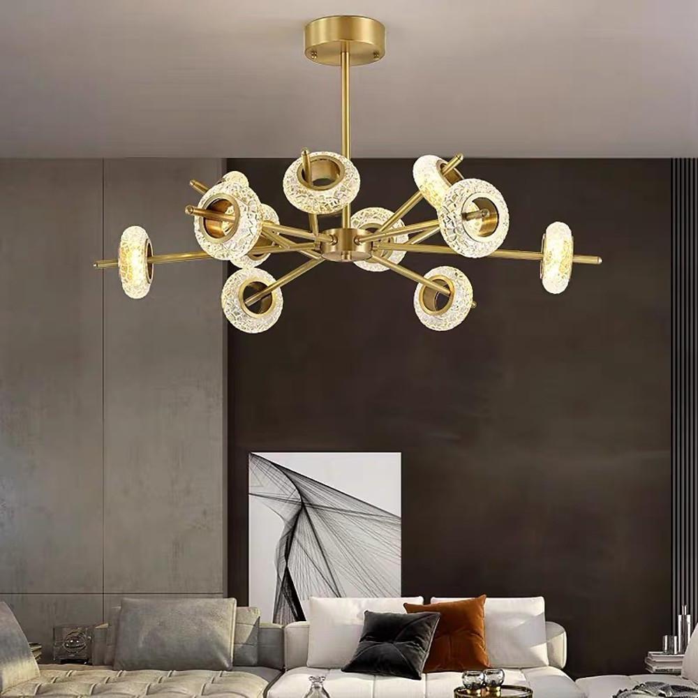 Brass Halo Crystal Chandelier, Gold Sputnik Ceiling Light 3